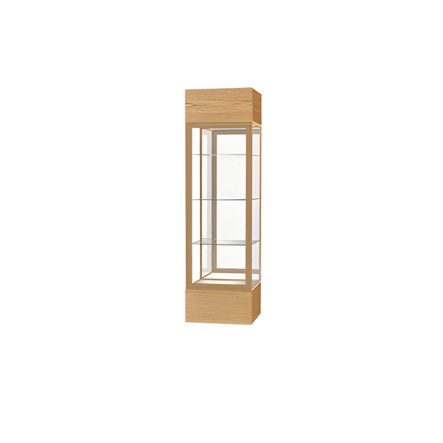 Keepsake Light Oak Vinyl Lighted Display Case w/ Mirror back and Champagne Aluminum Frame, 80"H x 24"W x 24"D