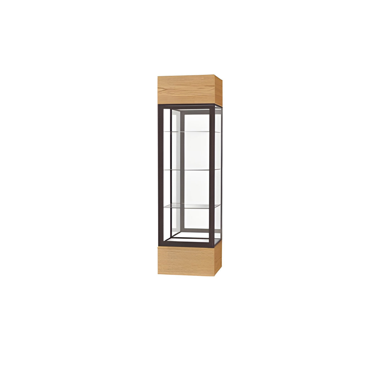 Keepsake Light Oak Vinyl Lighted Display Case w/ Mirror back and Dark Bronze Aluminum Frame, 80"H x 24"W x 24"D