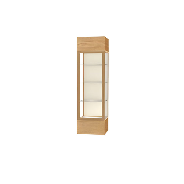 Keepsake Light Oak Vinyl Lighted Display Case w/ Plaque Fabric back and Champagne Aluminum Frame, 80"H x 24"W x 24"D