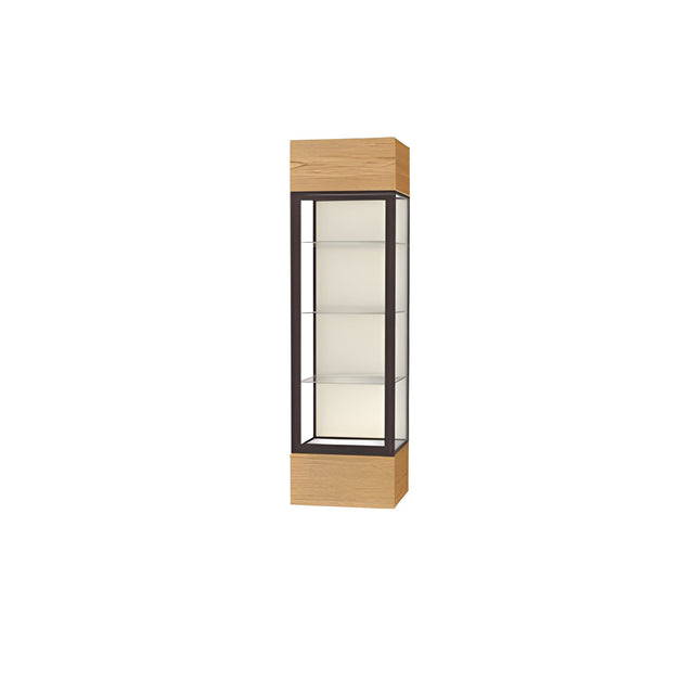 Keepsake Light Oak Vinyl Lighted Display Case w/ Plaque Fabric back and Dark Bronze Aluminum Frame, 80"H x 24"W x 24"D