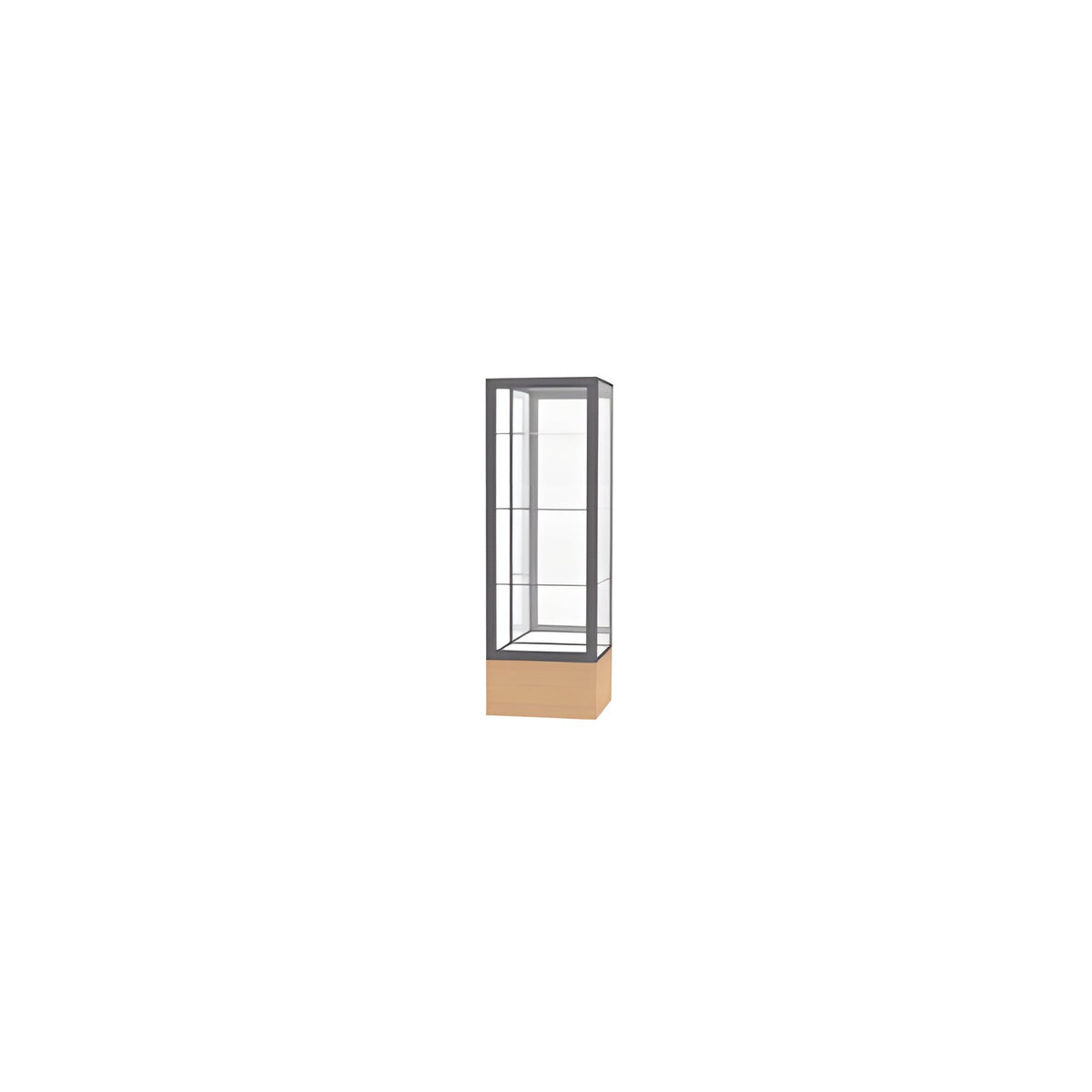 Keepsake Natural Oak Floor Display Case w/ Mirror back and Satin Natural Aluminum Frame, 72"H x 24"W x 24"D