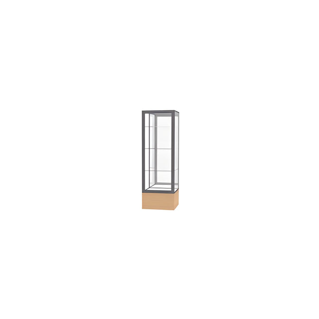 Keepsake Natural Oak Floor Display Case w/ Mirror back and Satin Natural Aluminum Frame, 72"H x 24"W x 24"D