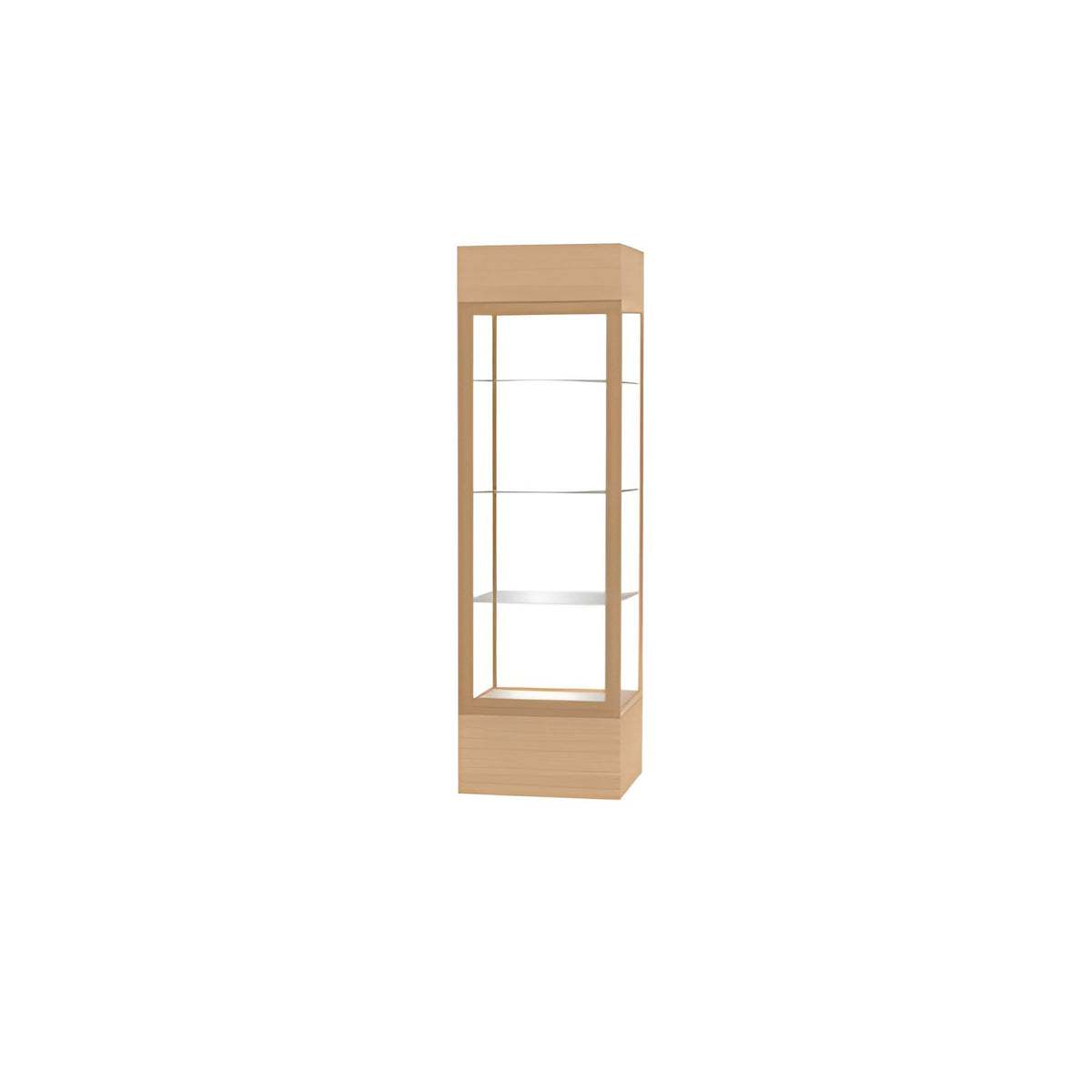 Keepsake Natural Oak Lighted Display Case w/ Clear Glass back and Champagne Aluminum Frame, 80"H x 24"W x 24"D