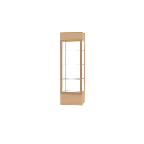 Keepsake Natural Oak Lighted Display Case w/ Clear Glass back and Champagne Aluminum Frame, 80"H x 24"W x 24"D