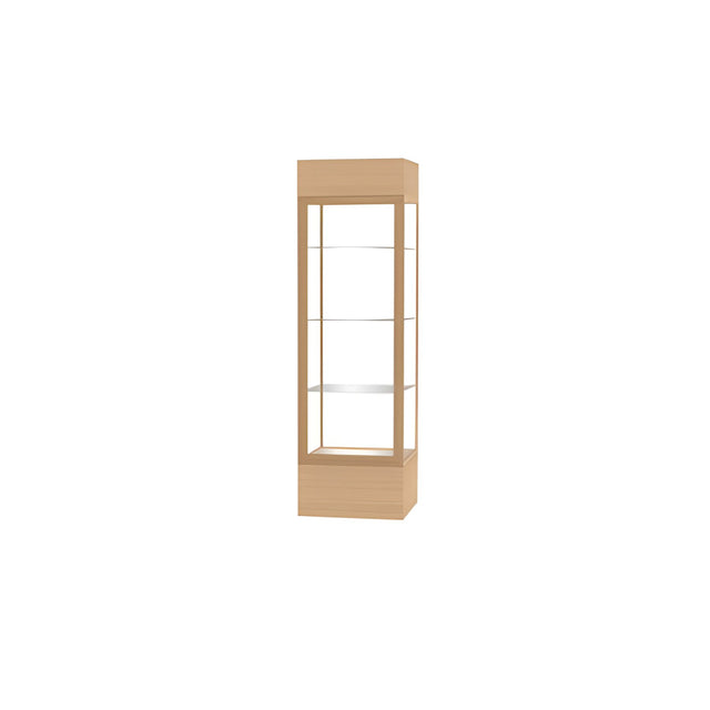Keepsake Natural Oak Lighted Display Case w/ Clear Glass back and Champagne Aluminum Frame, 80"H x 24"W x 24"D