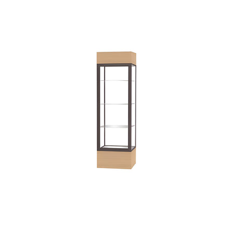 Keepsake Natural Oak Lighted Display Case w/ Clear Glass back and Dark Bronze Aluminum Frame, 80"H x 24"W x 24"D