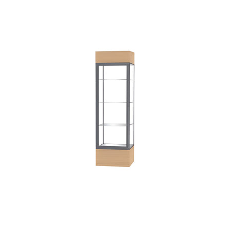 Keepsake Natural Oak Lighted Display Case w/ Clear Glass back and Satin Natural Aluminum Frame, 80"H x 24"W x 24"D