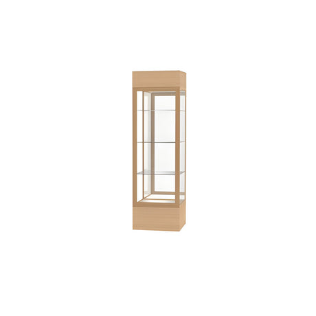 Keepsake Natural Oak Lighted Display Case w/ Mirror back and Champagne Aluminum Frame, 80"H x 24"W x 24"D