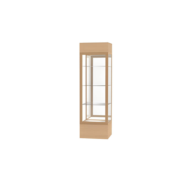 Keepsake Natural Oak Lighted Display Case w/ Mirror back and Champagne Aluminum Frame, 80"H x 24"W x 24"D