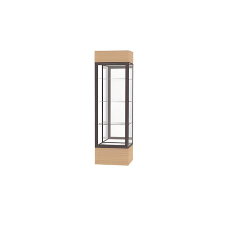 Keepsake Natural Oak Lighted Display Case w/ Mirror back and Dark Bronze Aluminum Frame, 80"H x 24"W x 24"D