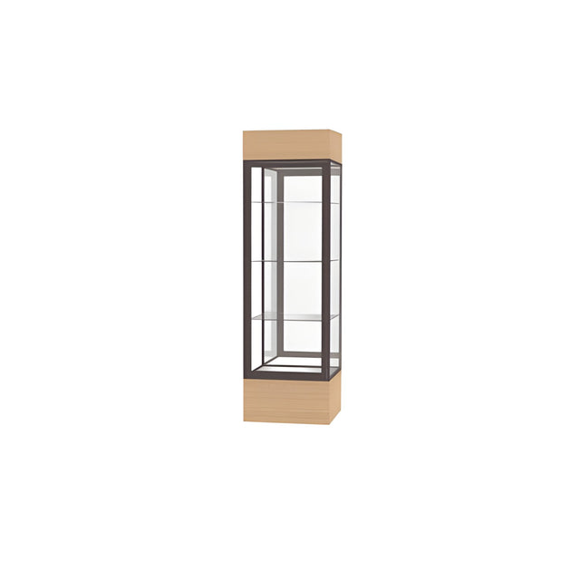 Keepsake Natural Oak Lighted Display Case w/ Mirror back and Dark Bronze Aluminum Frame, 80"H x 24"W x 24"D
