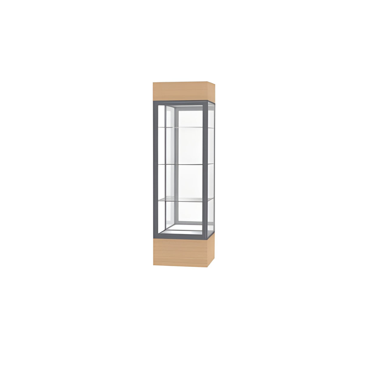 Keepsake Natural Oak Lighted Display Case w/ Mirror back and Satin Natural Aluminum Frame, 80"H x 24"W x 24"D