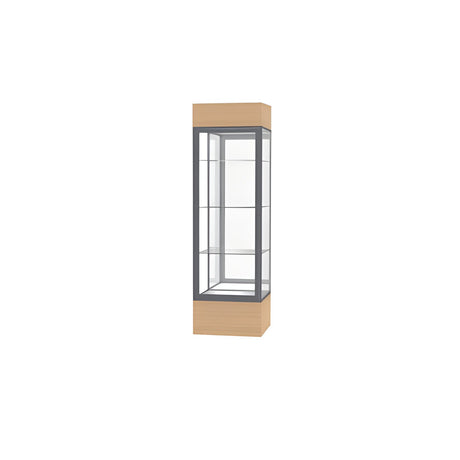 Keepsake Natural Oak Lighted Display Case w/ Mirror back and Satin Natural Aluminum Frame, 80"H x 24"W x 24"D