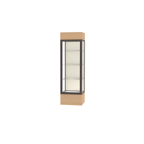 Keepsake Natural Oak Lighted Display Case w/ Plaque Fabric back and Dark Bronze Aluminum Frame, 80"H x 24"W x 24"D
