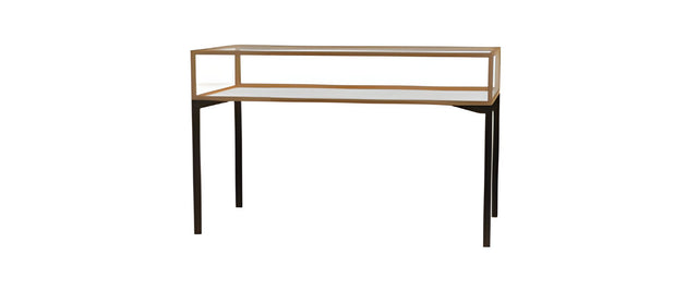 Keepsake Tabletop Display Case, w/ Sliding Rear Door and Champagne Aluminum Frame, 10"H x 48"W x 24"D, Total Height 38"H