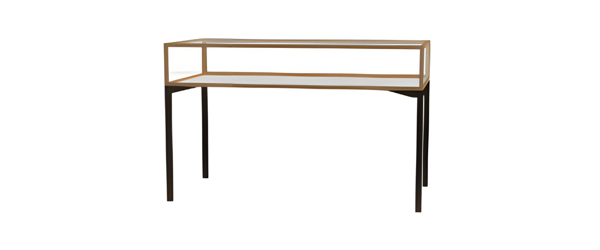 Keepsake Tabletop Display Case, w/ Sliding Rear Door and Champagne Aluminum Frame, 10"H x 60"W x 30"D, Total Height 38"H
