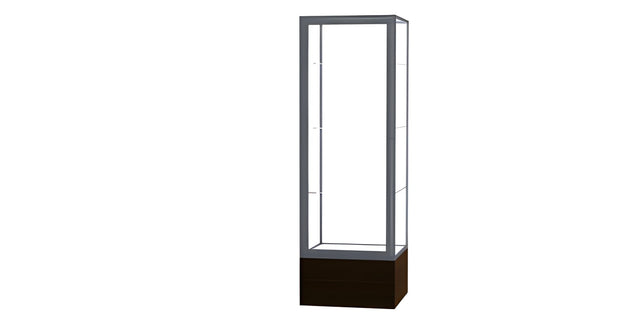 Keepsake Walnut Vinyl Floor Display Case w/ Clear Glass back and Satin Natural Aluminum Frame, 72"H x 24"W x 24"D