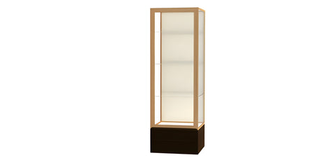 Keepsake Walnut Vinyl Floor Display Case w/ Plaque Fabric back and Champagne Aluminum Frame, 72"H x 24"W x 24"D