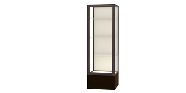 Keepsake Walnut Vinyl Floor Display Case w/ Plaque Fabric back and Dark Bronze Aluminum Frame, 72"H x 24"W x 24"D