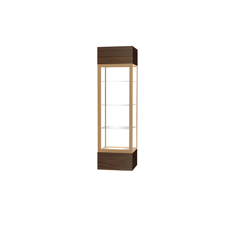 Keepsake Walnut Vinyl Lighted Display Case w/ Clear Glass back and Champagne Aluminum Frame, 80"H x 24"W x 24"D