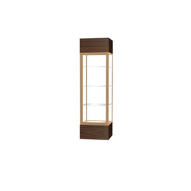 Keepsake Walnut Vinyl Lighted Display Case w/ Clear Glass back and Champagne Aluminum Frame, 80"H x 24"W x 24"D