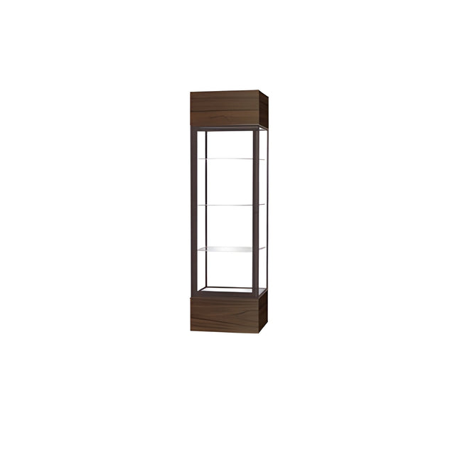 Keepsake Walnut Vinyl Lighted Display Case w/ Clear Glass back and Dark Bronze Aluminum Frame, 80"H x 24"W x 24"D
