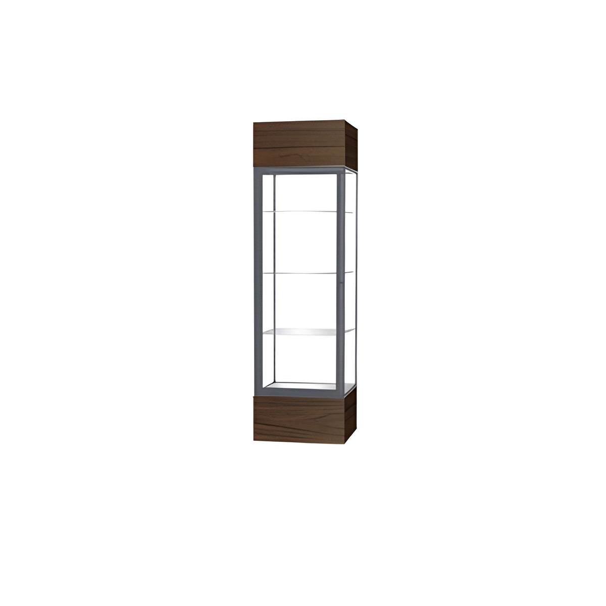 Keepsake Walnut Vinyl Lighted Display Case w/ Clear Glass back and Satin Natural Aluminum Frame, 80"H x 24"W x 24"D