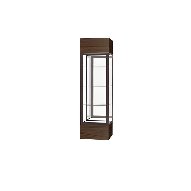 Keepsake Walnut Vinyl Lighted Display Case w/ Mirror back and Dark Bronze Aluminum Frame, 80"H x 24"W x 24"D