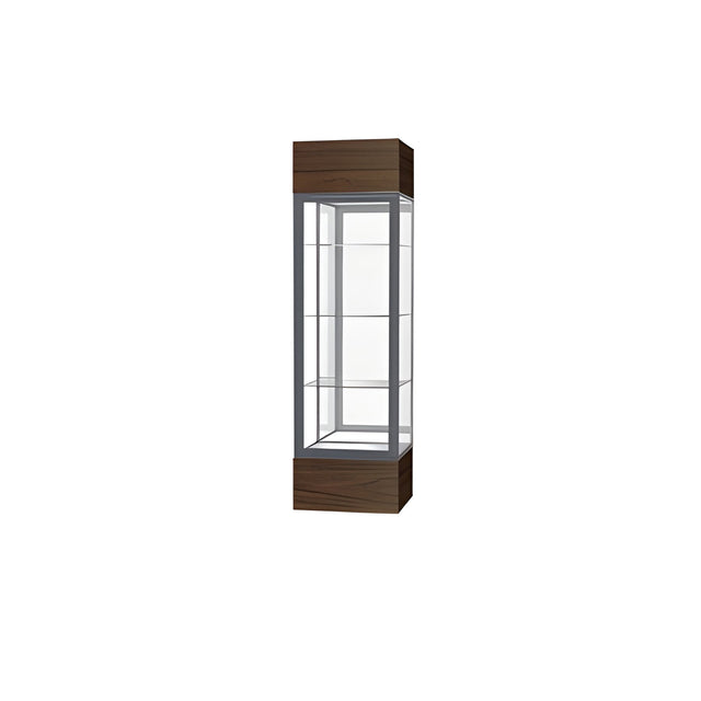 Keepsake Walnut Vinyl Lighted Display Case w/ Mirror back and Satin Natural Aluminum Frame, 80"H x 24"W x 24"D