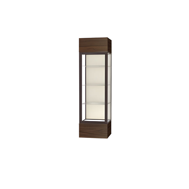 Keepsake Walnut Vinyl Lighted Display Case w/ Plaque Fabric back and Dark Bronze Aluminum Frame, 80"H x 24"W x 24"D