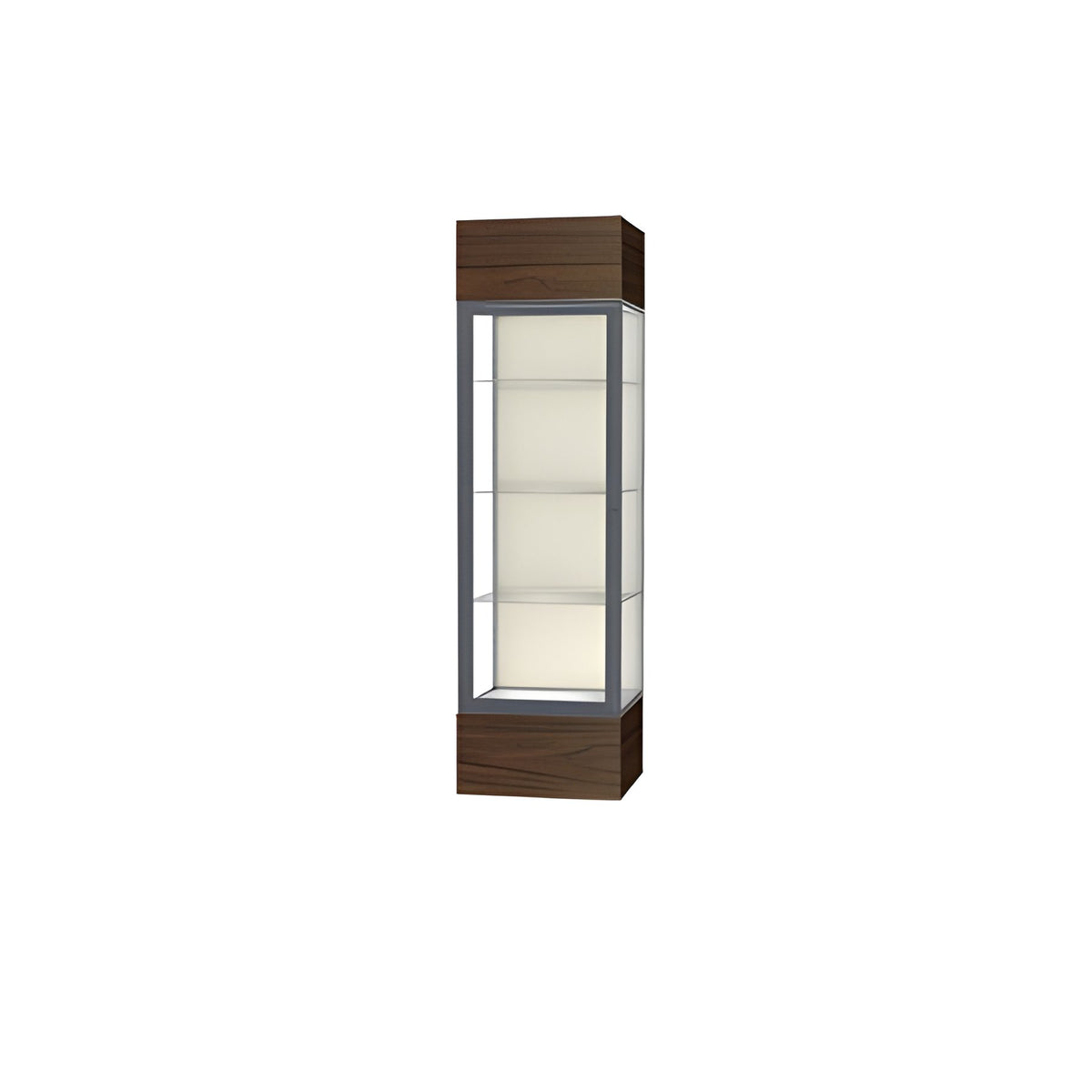 Keepsake Walnut Vinyl Lighted Display Case w/ Plaque Fabric back and Satin Natural Aluminum Frame, 80"H x 24"W x 24"D