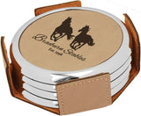 Leatherette Round Coaster Set with Metallic Edging