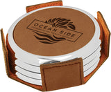 Leatherette Round Coaster Set with Metallic Edging