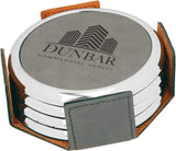 Leatherette Round Coaster Set with Metallic Edging