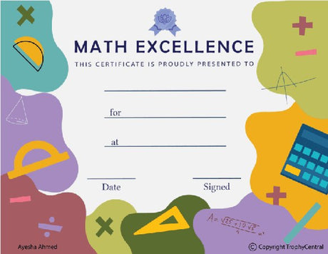 Math Excellence Award Certificate - Free Template