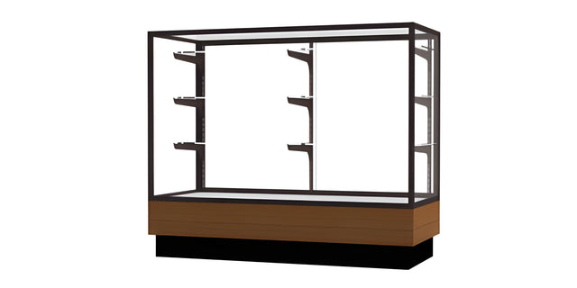 Merchandiser Light Oak Display Case, w/ Dark Bronze Aluminum Frame, 40"H x 48"W x 20"D