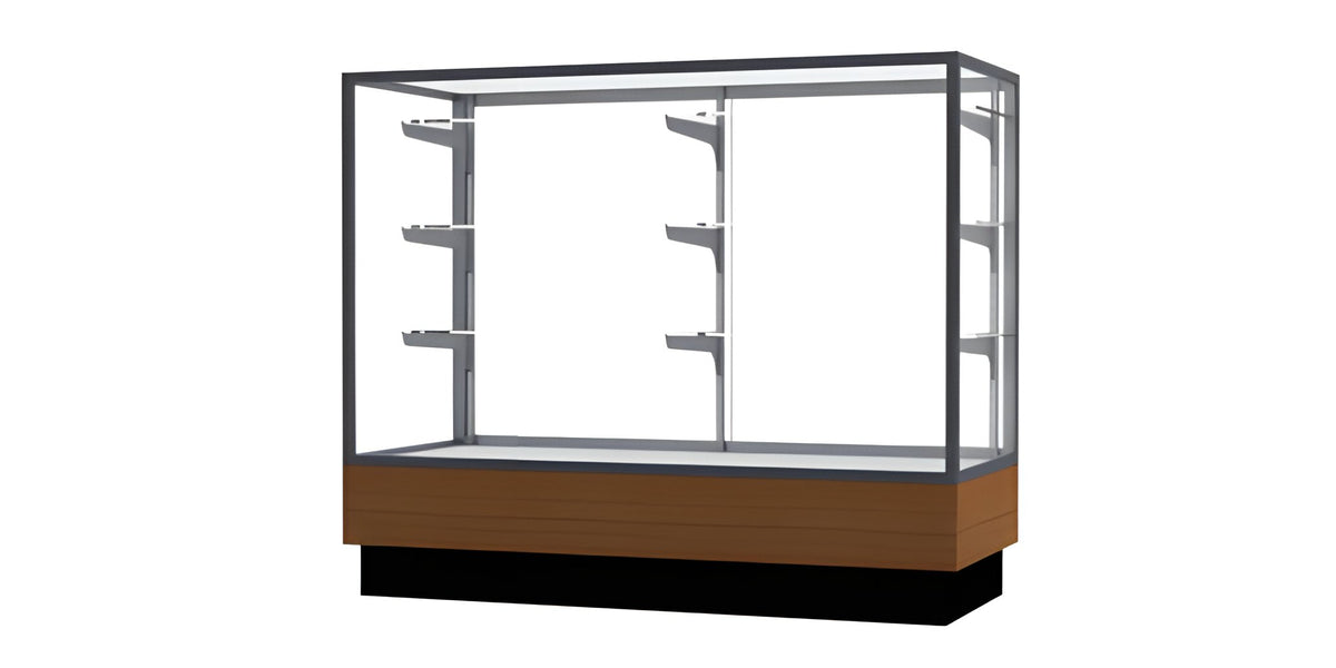 Merchandiser Light Oak Display Case, w/ Satin Natural Aluminum Frame, 40"H x 48"W x 20"D