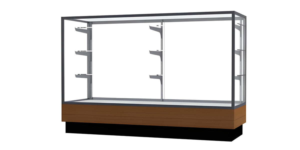 Merchandiser Light Oak Display Case, w/ Satin Natural Aluminum Frame, 40"H x 60"W x 20"D