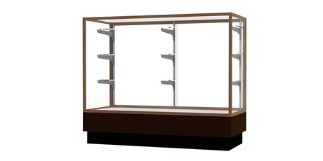 Merchandiser Walnut Vinyl Display Case, w/ Champagne Aluminum Frame, 40"H x 48"W x 20"D