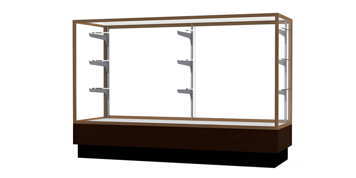Merchandiser Walnut Vinyl Display Case, w/ Champagne Aluminum Frame, 40"H x 60"W x 20"D