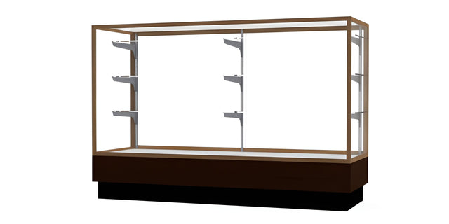 Merchandiser Walnut Vinyl Display Case, w/ Champagne Aluminum Frame, 40"H x 60"W x 20"D