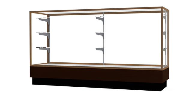 Merchandiser Walnut Vinyl Display Case, w/ Champagne Aluminum Frame, 40"H x 72"W x 20"D