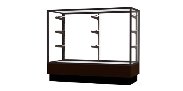 Merchandiser Walnut Vinyl Display Case, w/ Dark Bronze Aluminum Frame, 40"H x 48"W x 20"D