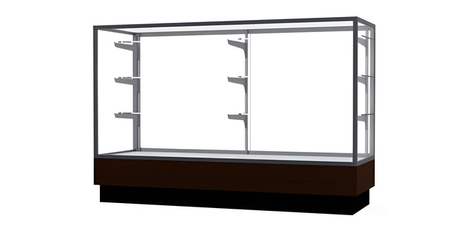 Merchandiser Walnut Vinyl Display Case, w/ Satin Natural Aluminum Frame, 40"H x 60"W x 20"D