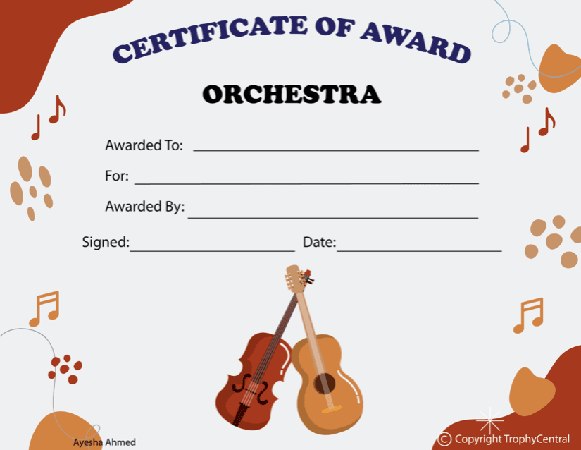 Orchestra Award Certificate - Free Template - Design 2