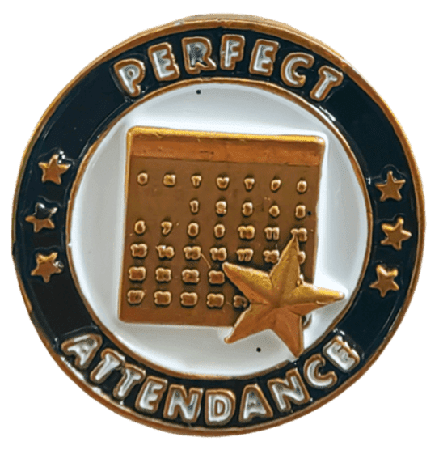 Perfect Attendance Gold Enamel Lapel Pin