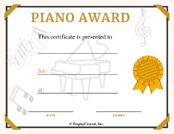 Piano Award Certificate - Free Template
