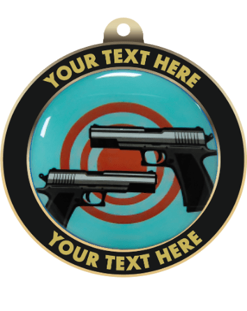 Pistol Shooting Insert Medal with Personalized Rim