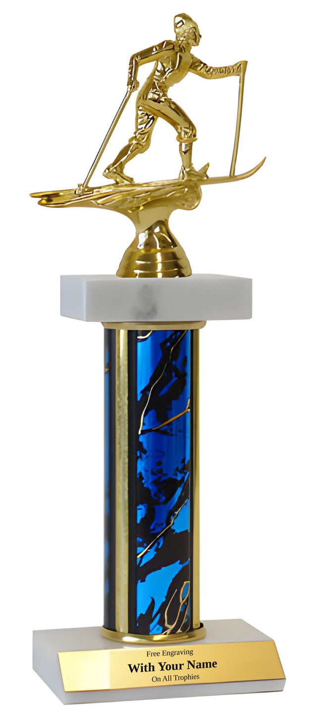 Cross Country Skiing Deluxe Double Marble Trophy