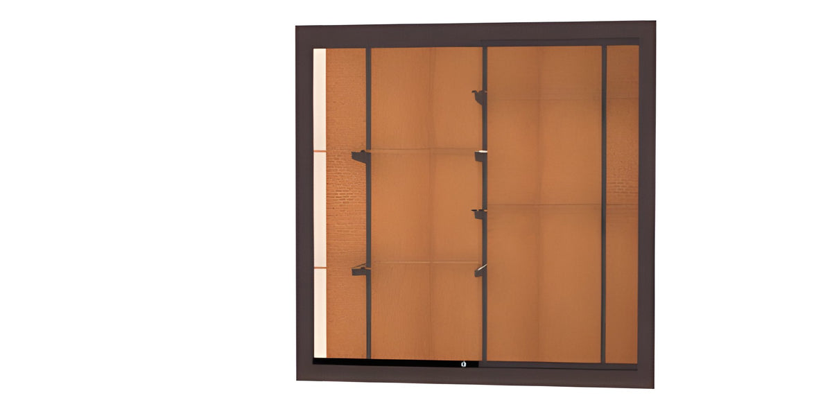 Recessed Wall Display Case w/ Cork Back and Dark Bronze Aluminum Frame, 48"H x 48"W x 16"D
